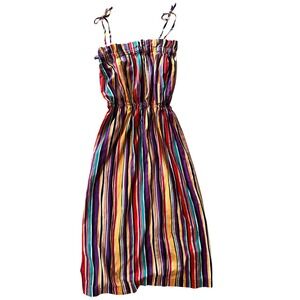 Vintage 1970s Ray Strauss Striped Dress Sleeveless Midi‎ Colorful Women's XS / A